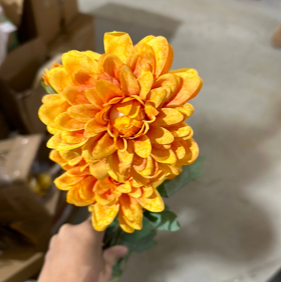 6 head Vintage Orange Dahlia spray realistic flower bouquet  