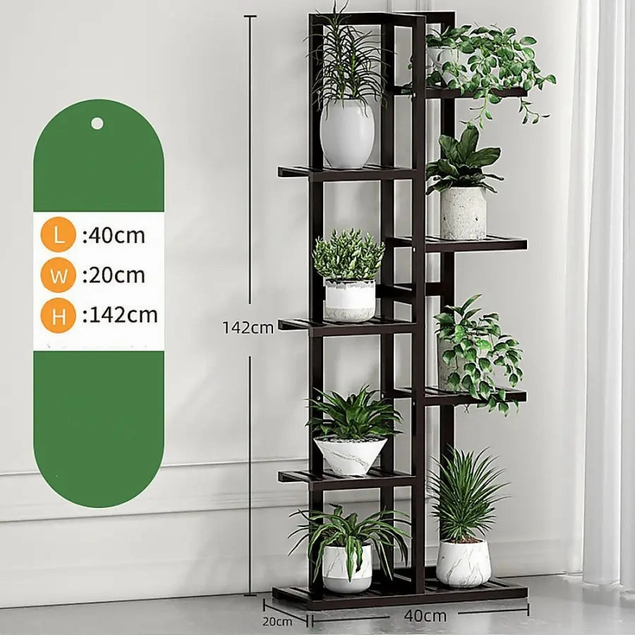 6 Tier Black Vertical Bamboo Plant Stand
