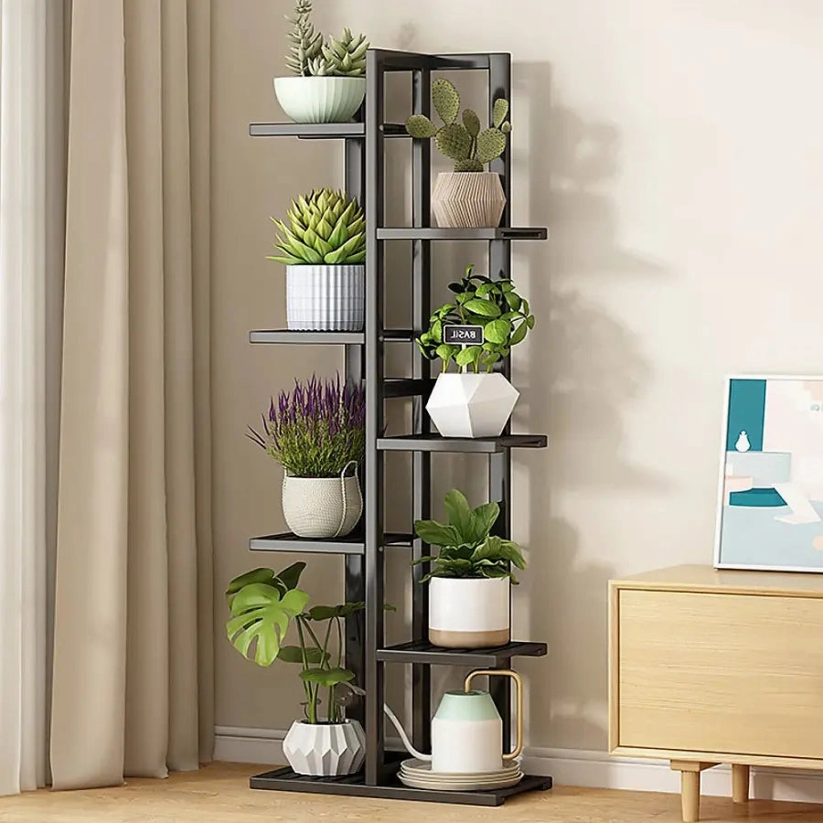 6 Tier Black Vertical Bamboo Plant Stand