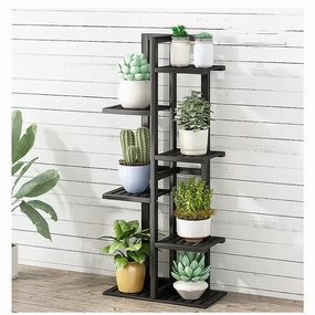 6 Tier Black Vertical Bamboo Plant Stand,plant shelf accessories