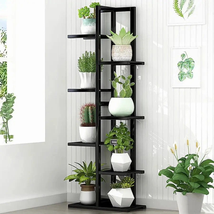 6 Tier Black Vertical Bamboo Plant Stand