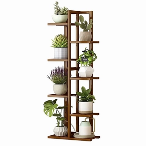 6 Tier Dark Brown Vertical Bamboo Plant Stand,plant shelf accessories