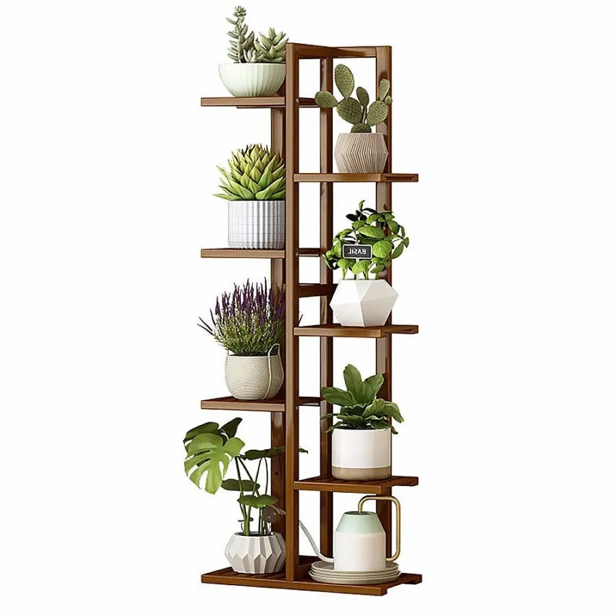 6 Tier Dark Brown Vertical Bamboo Plant Stand,plant shelf accessories