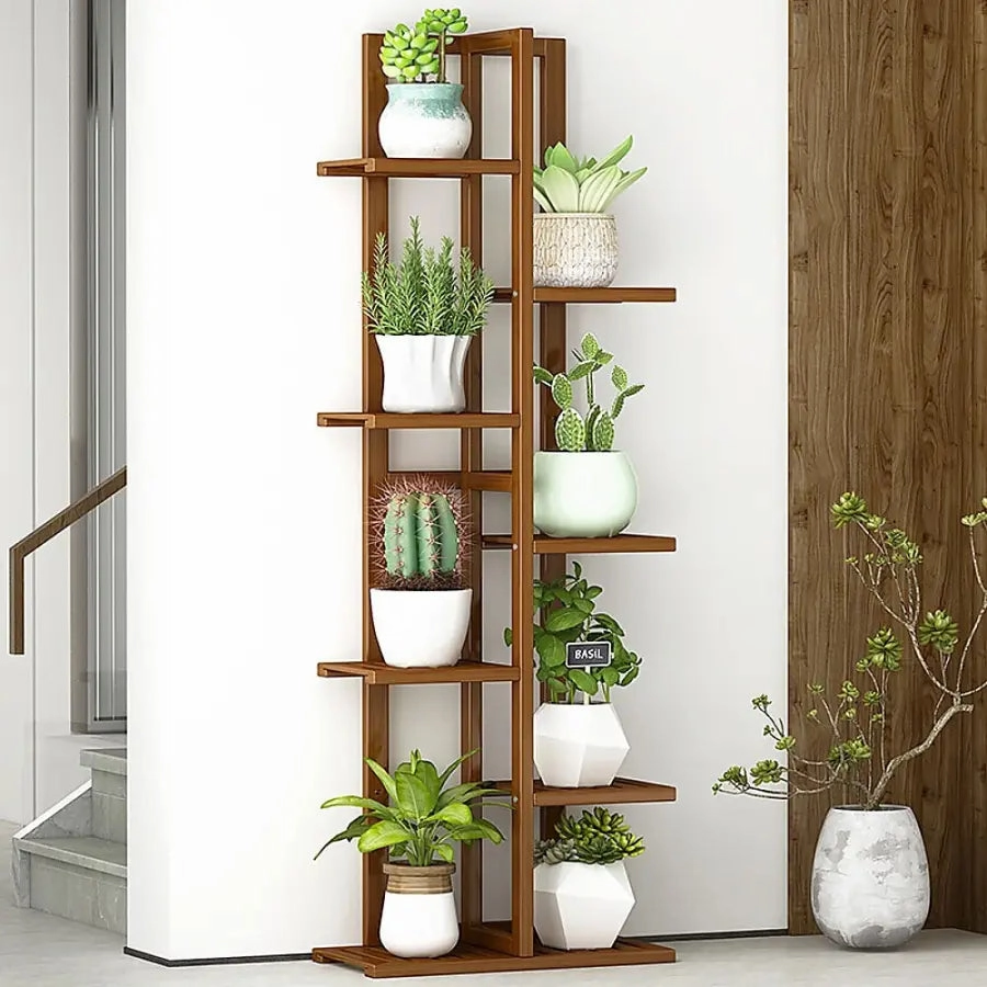 6 Tier Dark Brown Vertical Bamboo Plant Stand
