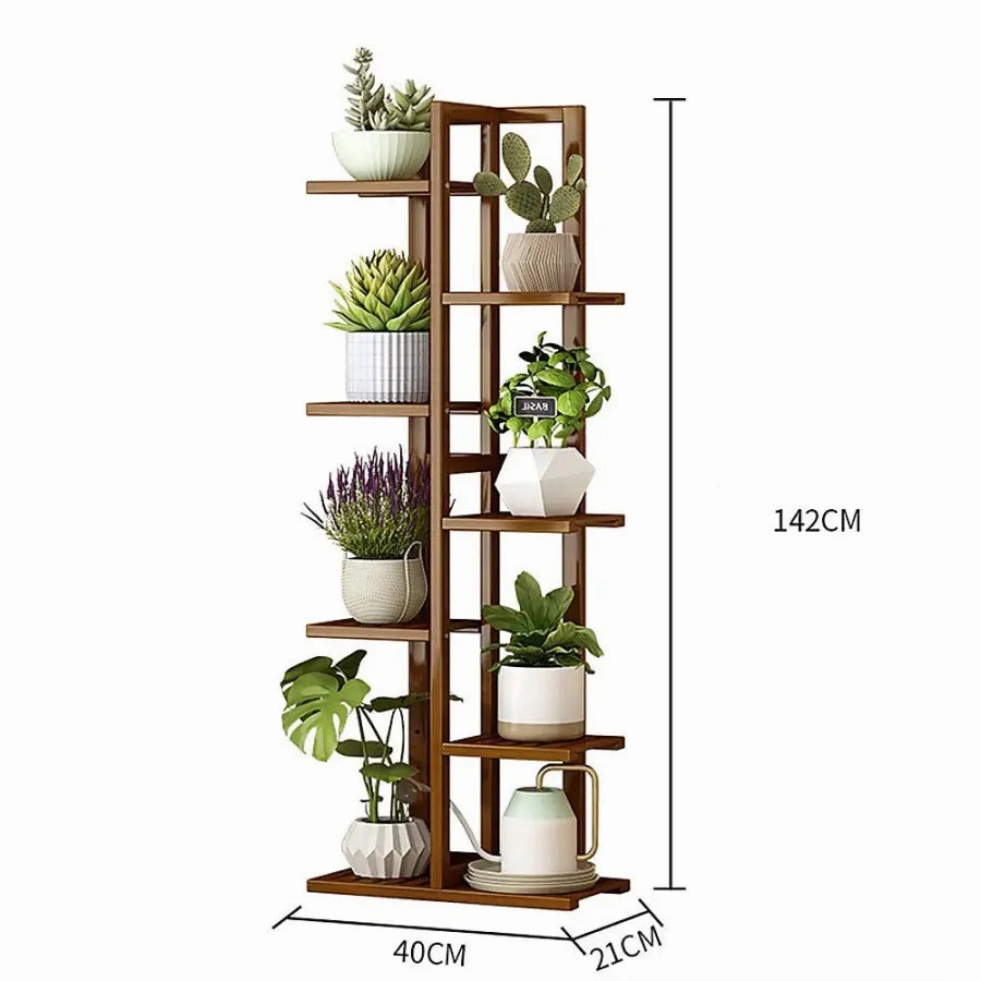 6 Tier Dark Brown Vertical Bamboo Plant Stand