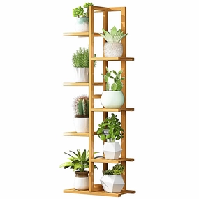 6 Tier Natural Brown Vertical Bamboo Plant Stand,plant shelf accessories