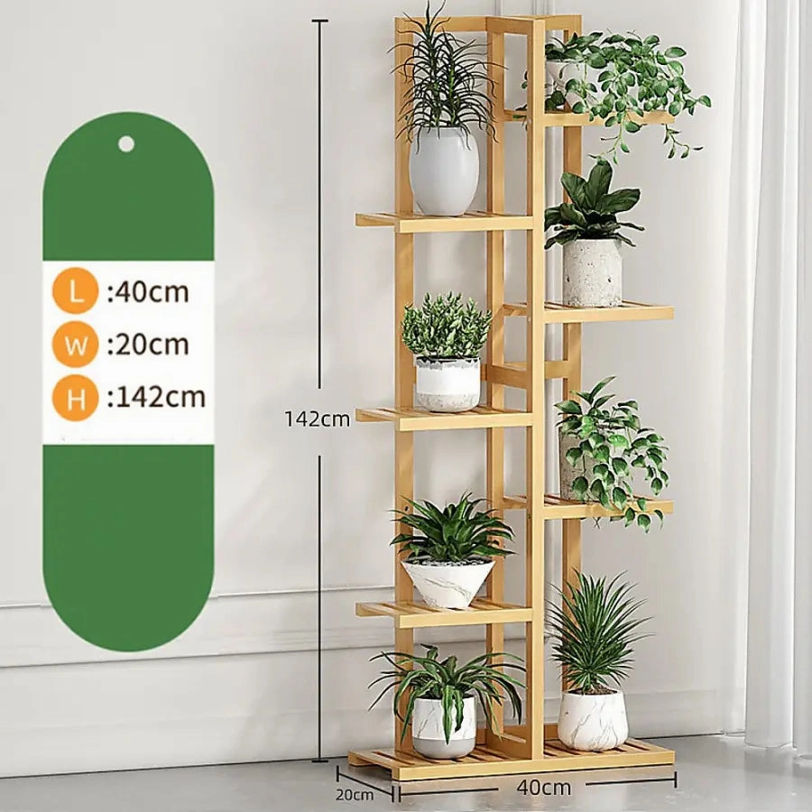 6 Tier Natural Brown Vertical Bamboo Plant Stand