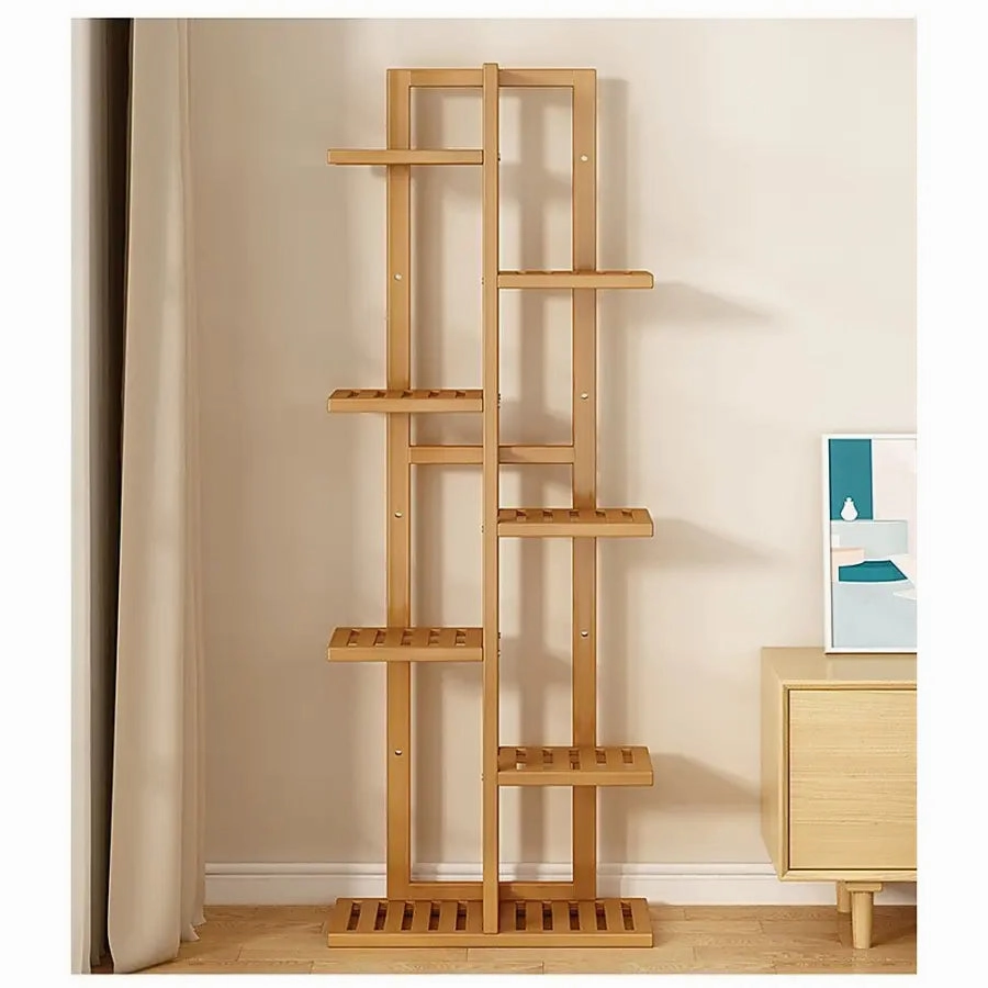 6 Tier Natural Brown Vertical Bamboo Plant Stand