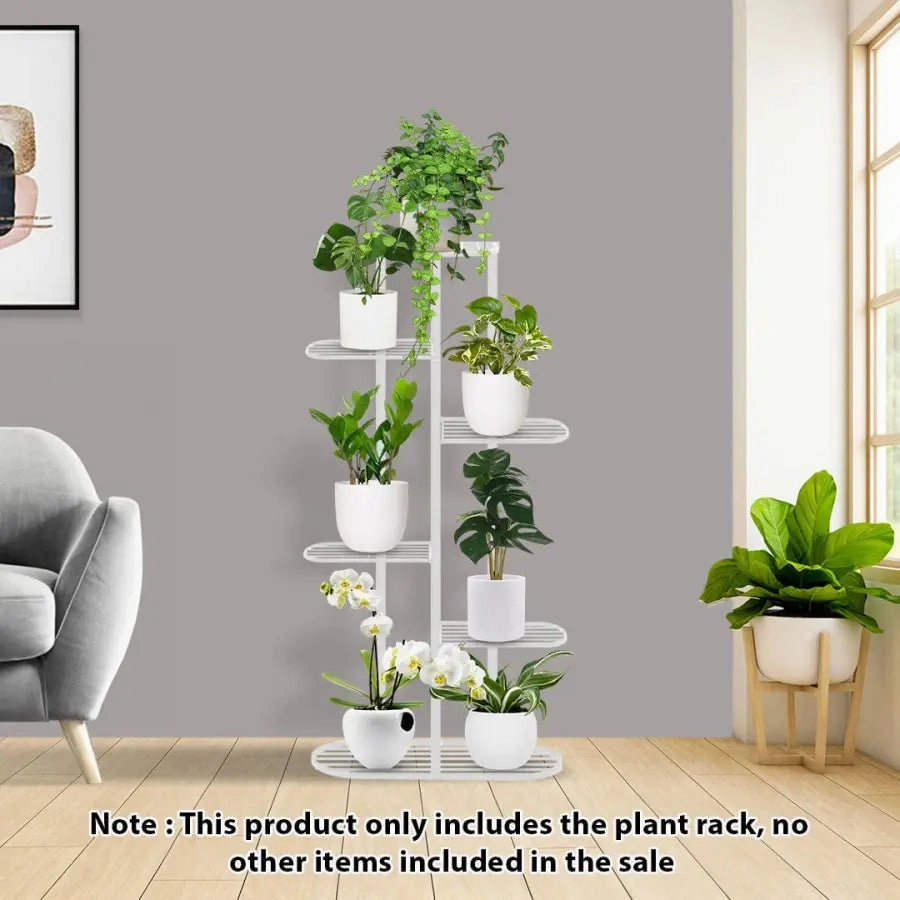 6 Tier White Metal Plant Stand for 7 Planters