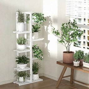 6 Tier White Vertical Bamboo Plant Stand,plant shelf accessories