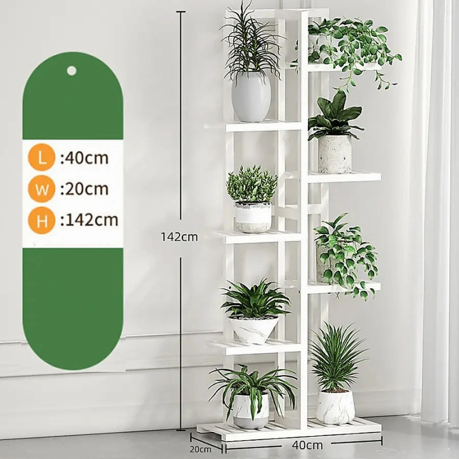 6 Tier White Vertical Bamboo Plant Stand