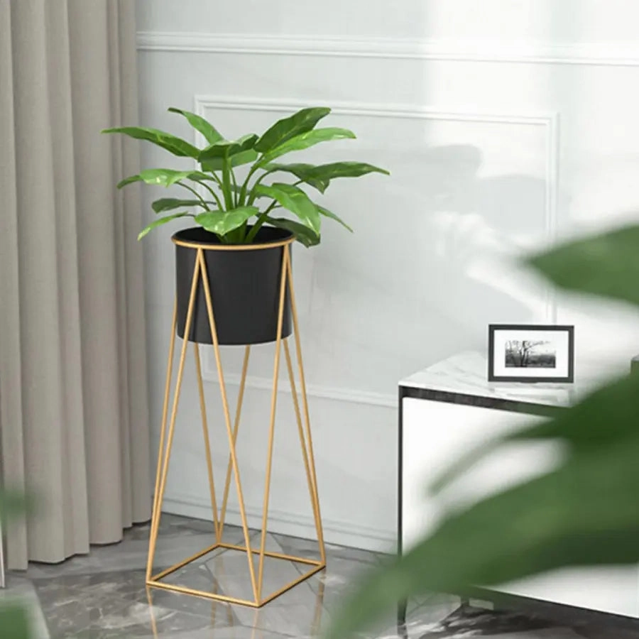 70cm Gold & Black Metal Plant Stand