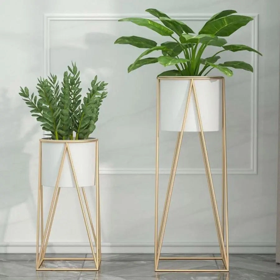 70cm Gold & White Metal Plant Stand