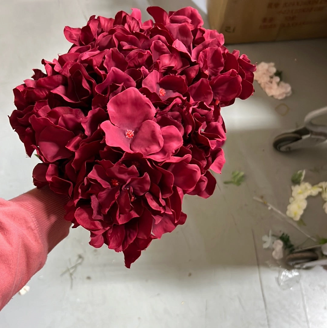 7 Head Burgundy Hydrangea Bunch Artificial flower