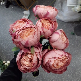 7 HEAD FABRIC ARTIFICIAL PEONIES dusty mauve BUNCH realistic flower bouquet  