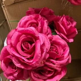 7 head Hot Pink Sweet Rose artificial flower realistic flower bouquet  