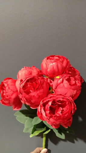 7 HEAD PEONIES red BUNCH artificial flower bouquet  
