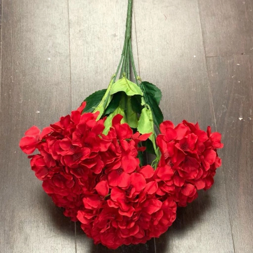 7 head red Hydrangea Bunch realistic flower bouquet  