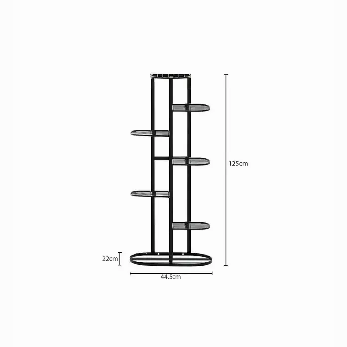 7 Tier Black Metal Plant Stand for 8 Planters