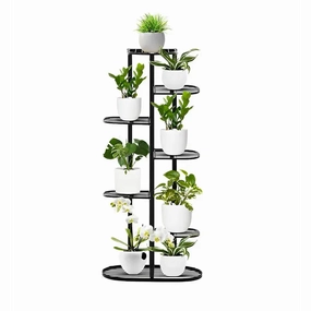 7 Tier Black Metal Plant Stand for 8 Planters,plant shelf accessories