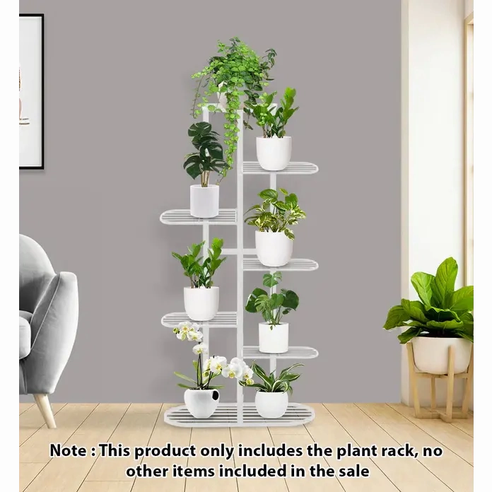 7 Tier White Metal Plant Stand for 8 Planters
