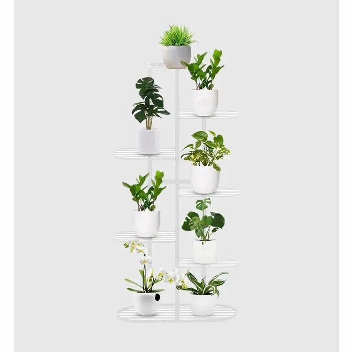 7 Tier White Metal Plant Stand for 8 Planters,plant shelf accessories