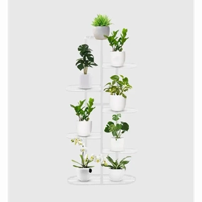 7 Tier White Metal Plant Stand for 8 Planters,plant shelf accessories