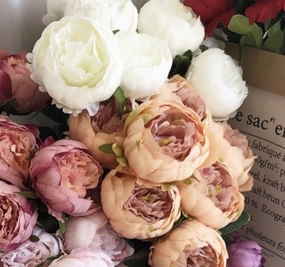 7x Peonies bunch Artificial Flower (White/cream) artificial flower bouquet  