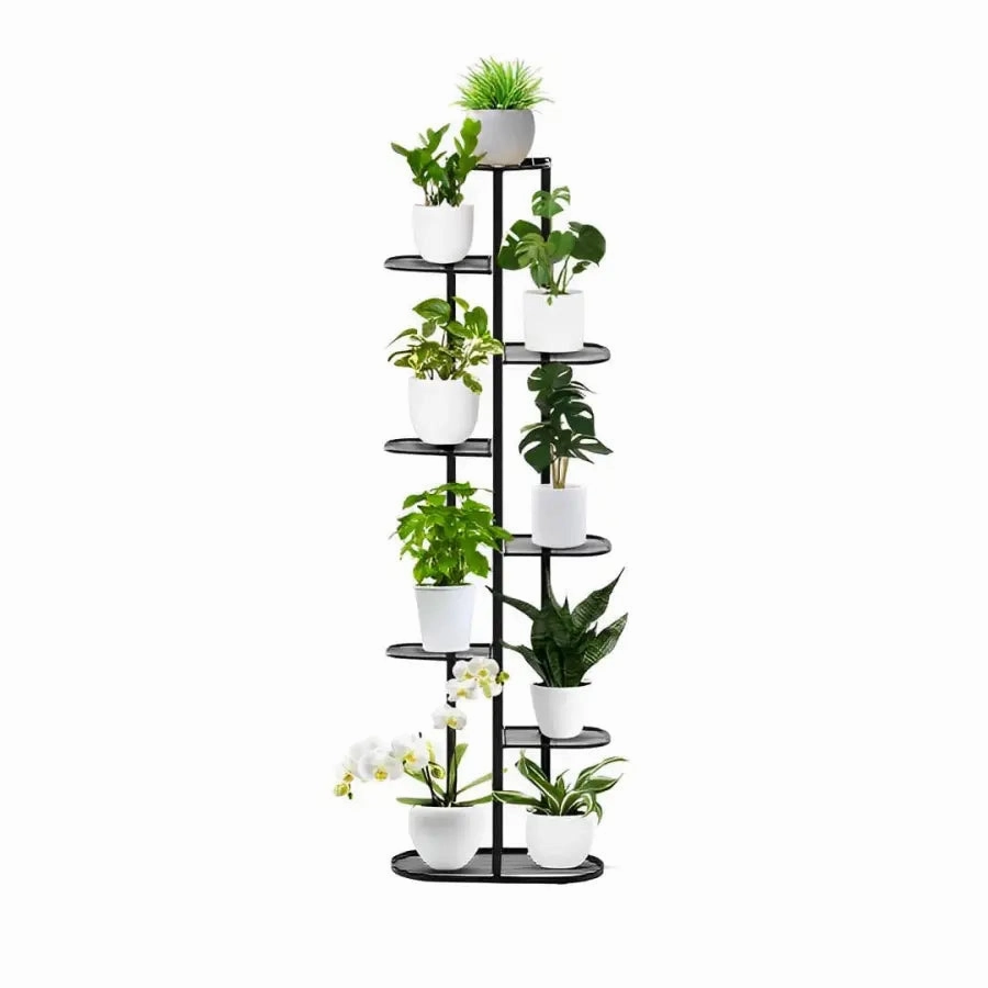 8 Tier Black Metal Plant Stand for 9 Planters,plant shelf accessories