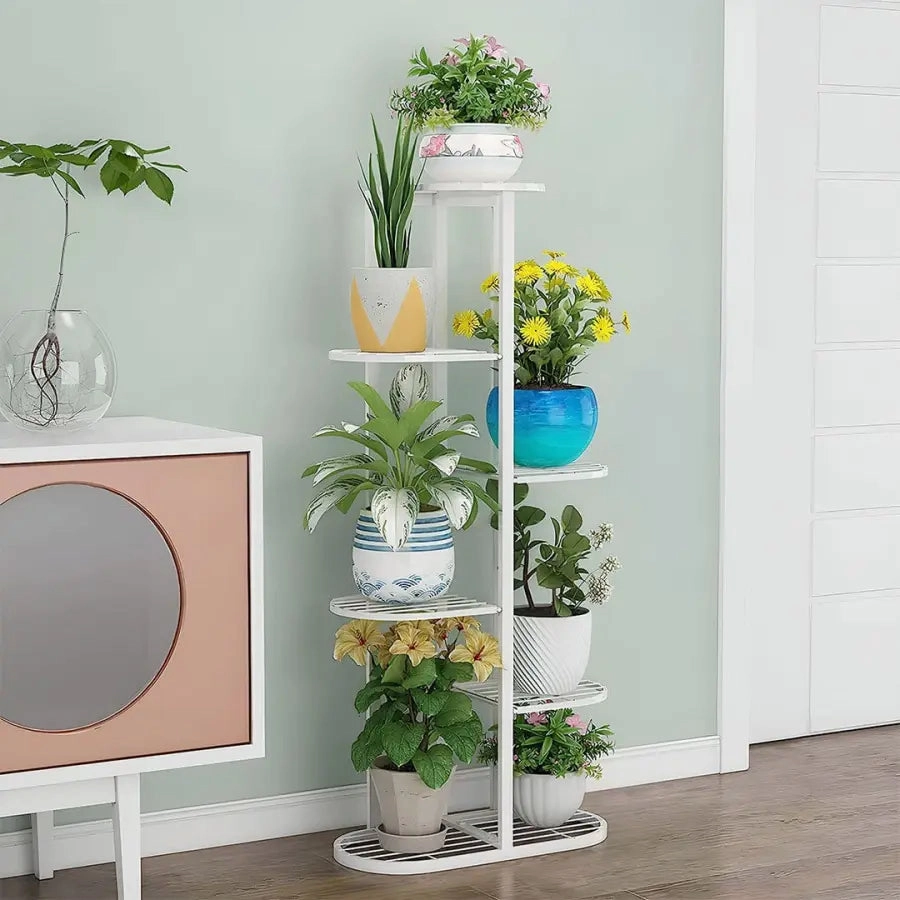 8 Tier White Metal Plant Stand for 9 Planters