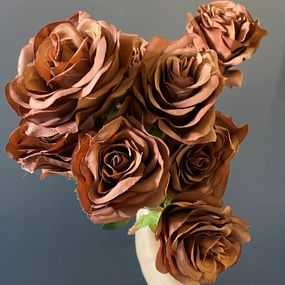 9 head Chocolate Rose artificial flower bouquet  