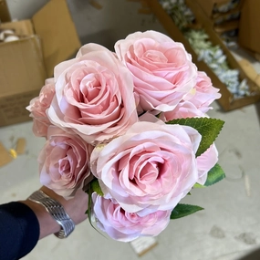 9 head Dark Pink Rose artificial flower bouquet  