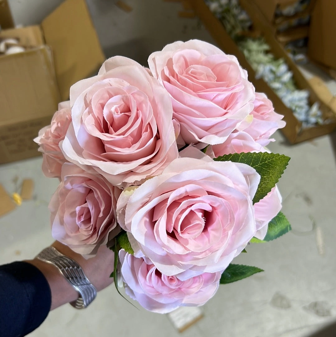 9 head Dark Pink Rose artificial flower bouquet  