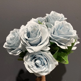 9 head dusty blue rose bunch artificial flower bouquet  