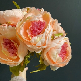 9 HEAD Salmon with pink center FABRIC ARTIFICIAL PEONIES PEONY BUNCH artificial flower bouquet  