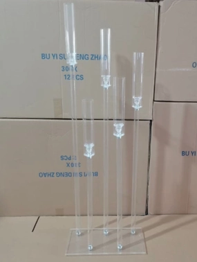 Acrylic plastic CANDELABRA 5 HEAD with rectangular base,aesthetic flower vase