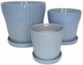 Akira Banded Pot Sky,terracotta plant pot