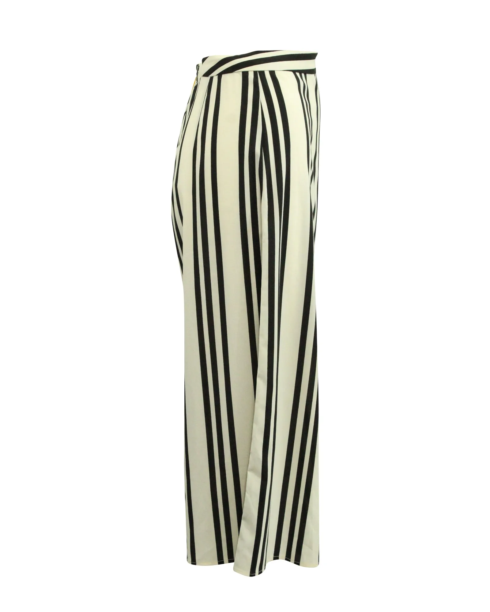 Alice   Olivia Gestreifte Weitbeinige Hose in Weiß aus Polyester