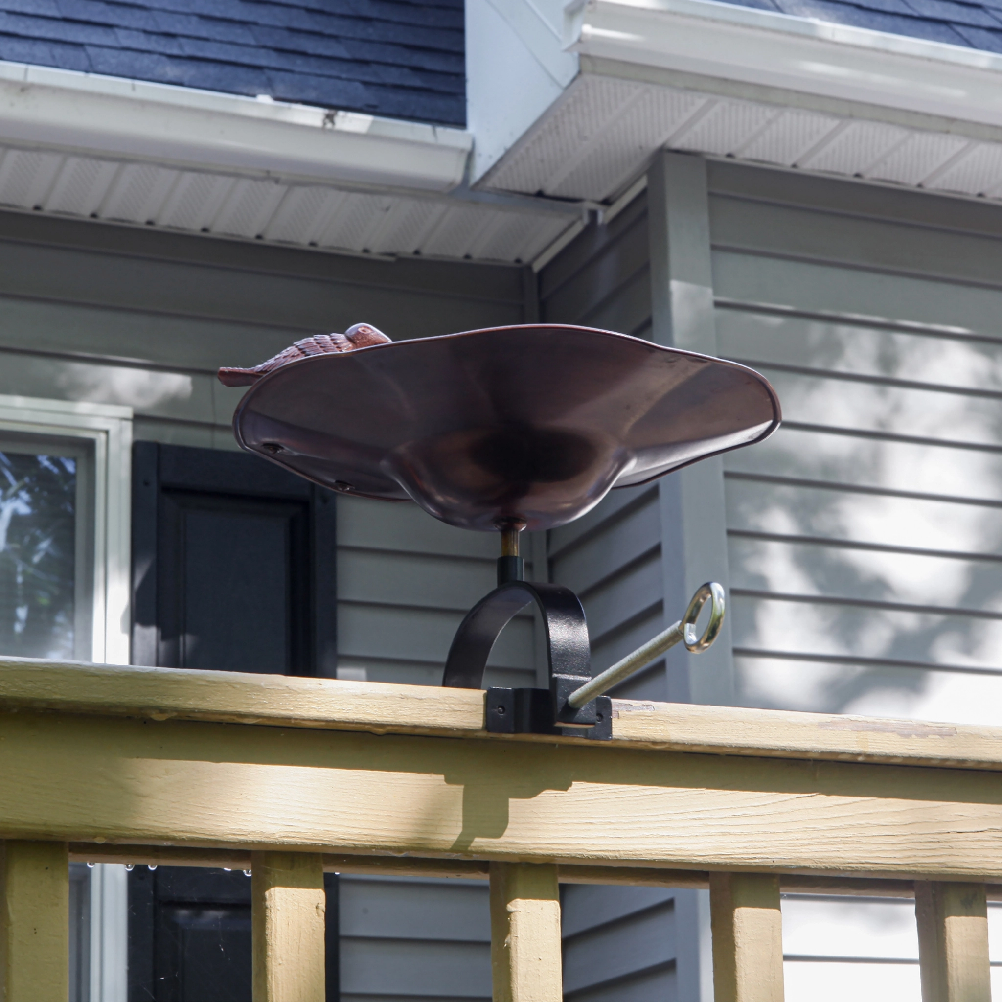 Antiqued Birdbath & Over Railing Bracket