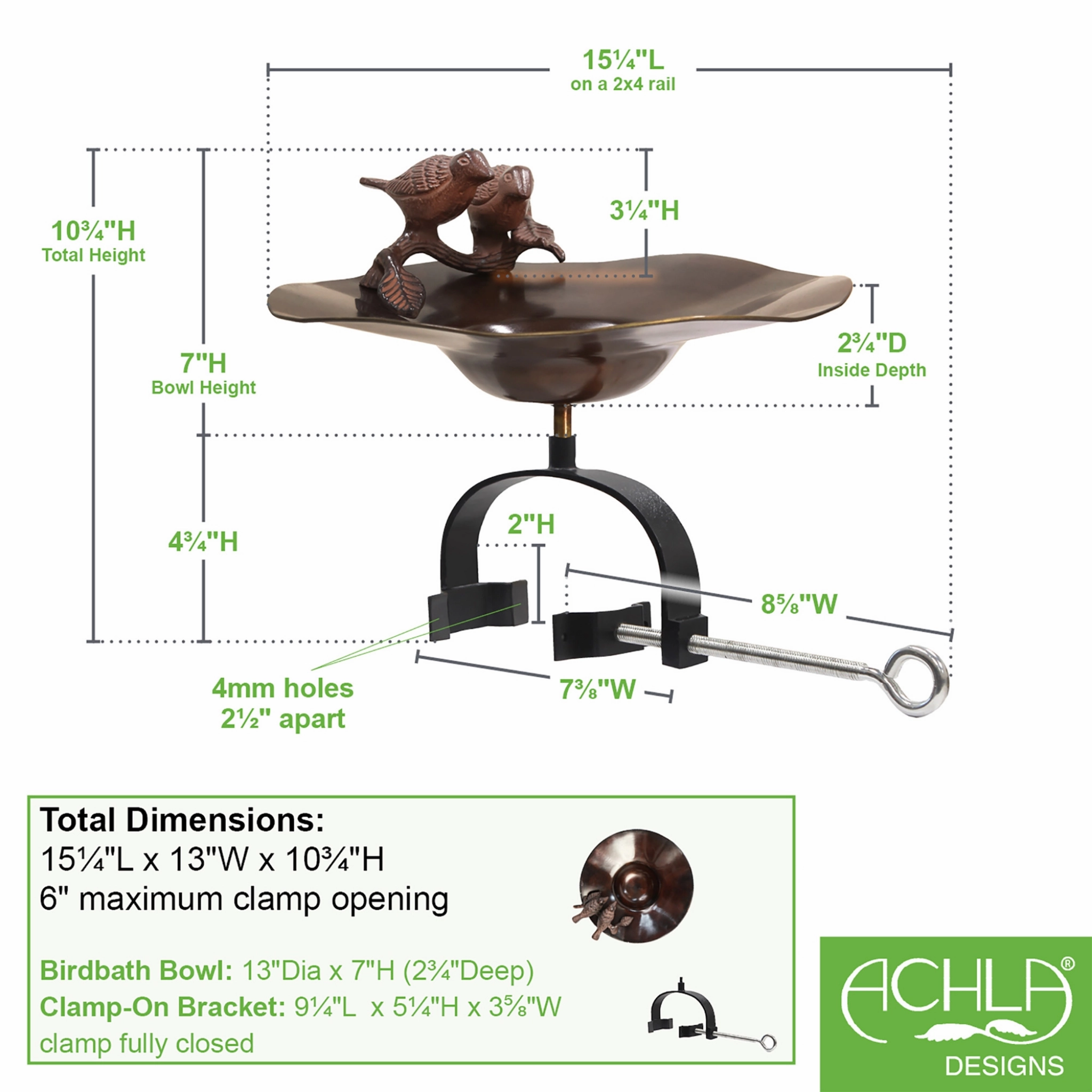 Antiqued Birdbath & Over Railing Bracket