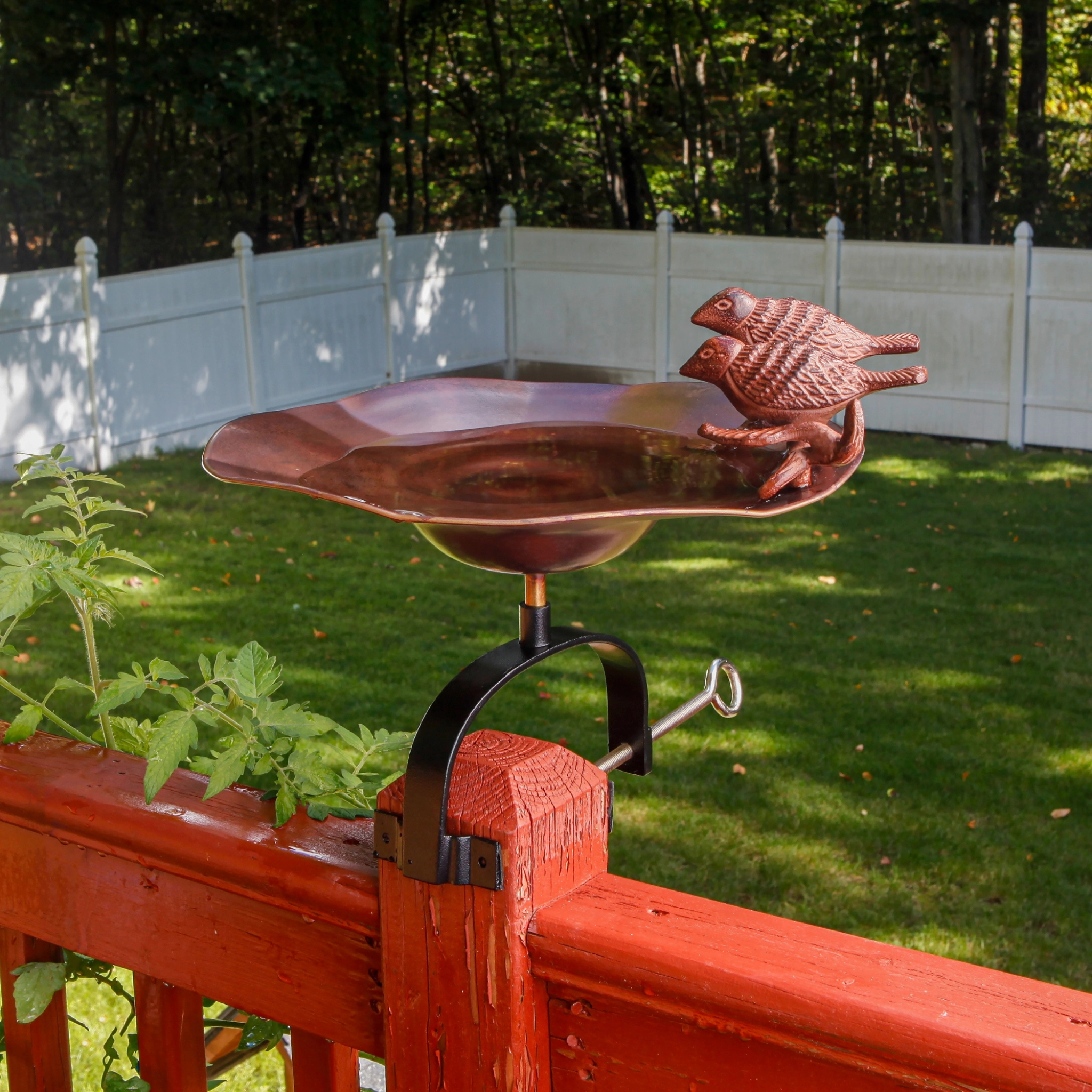Antiqued Birdbath & Over Railing Bracket