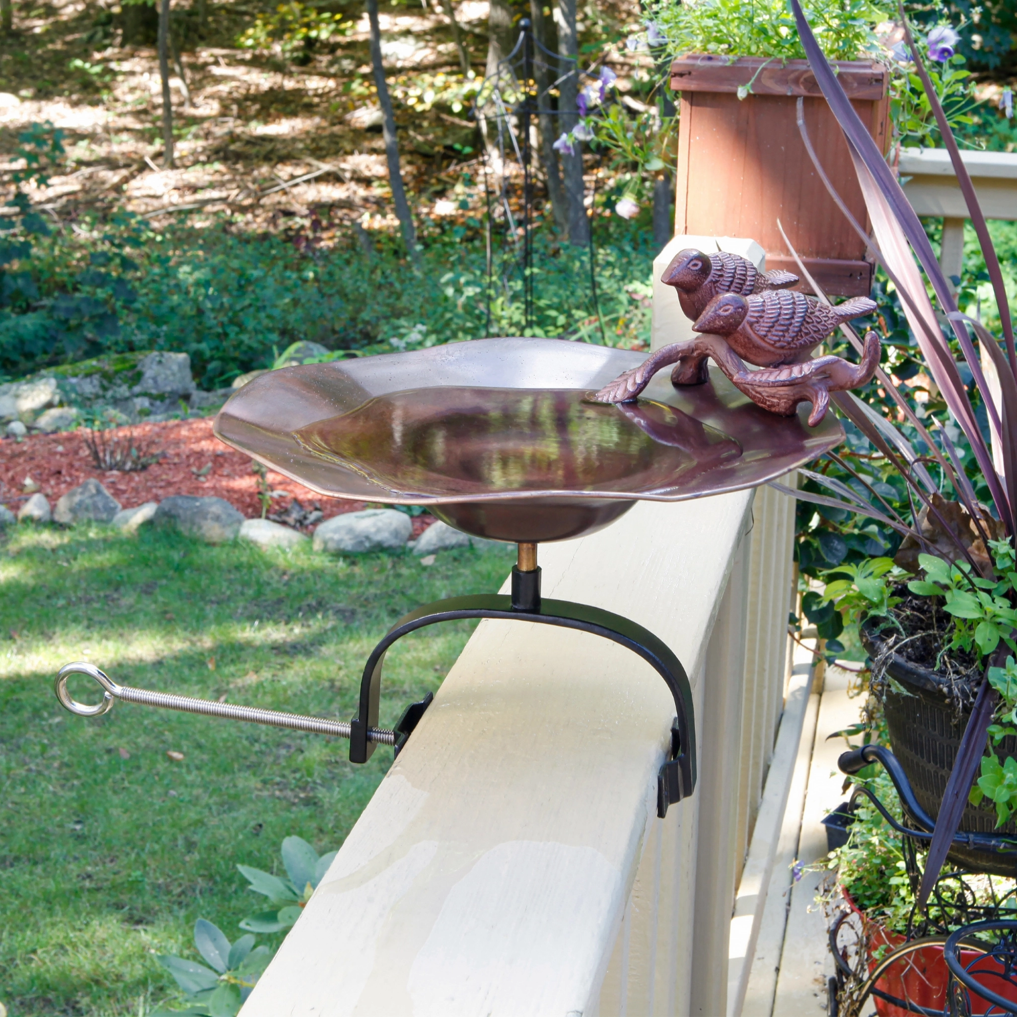 Antiqued Birdbath & Over Railing Bracket