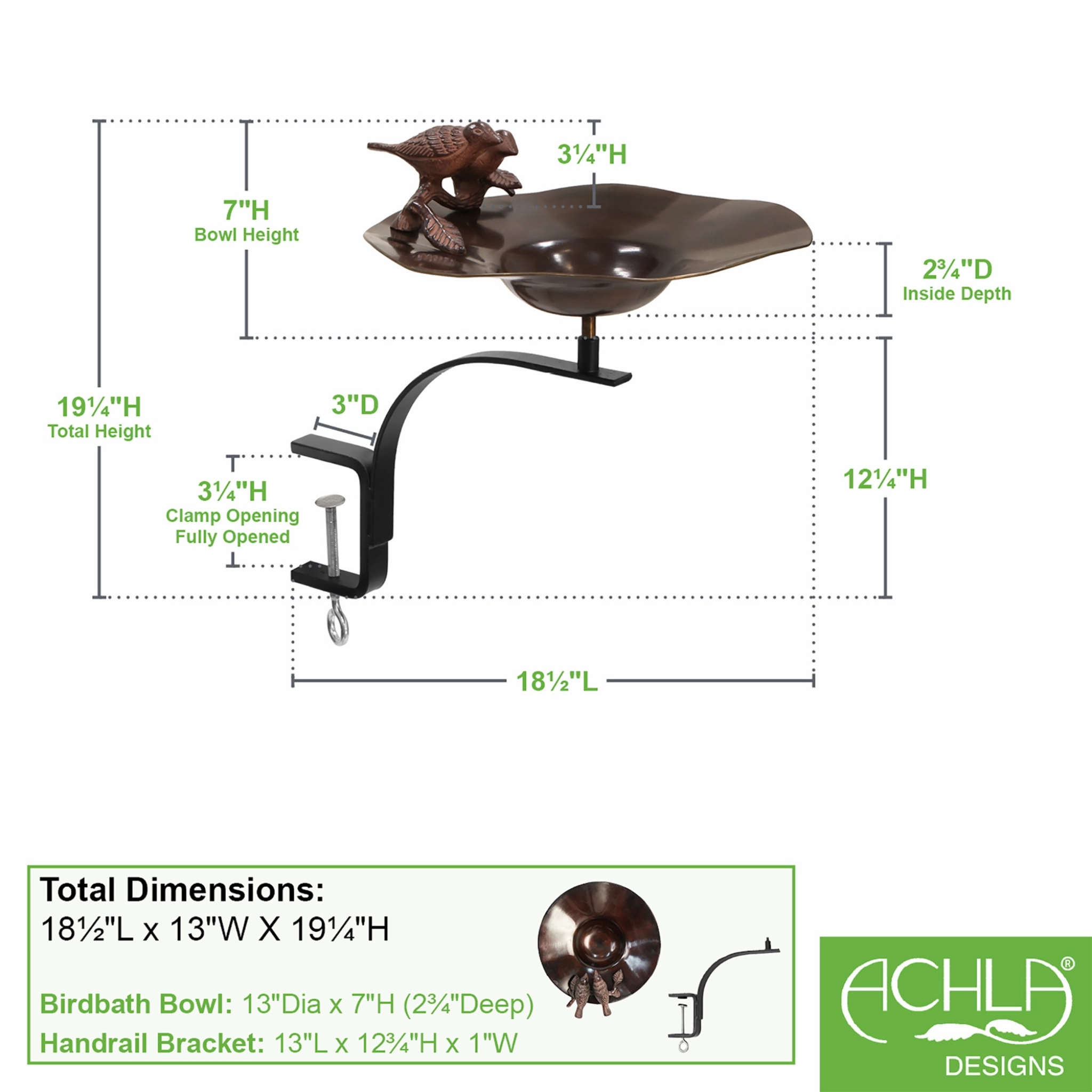 Antiqued Birdbath & Railing Bracket