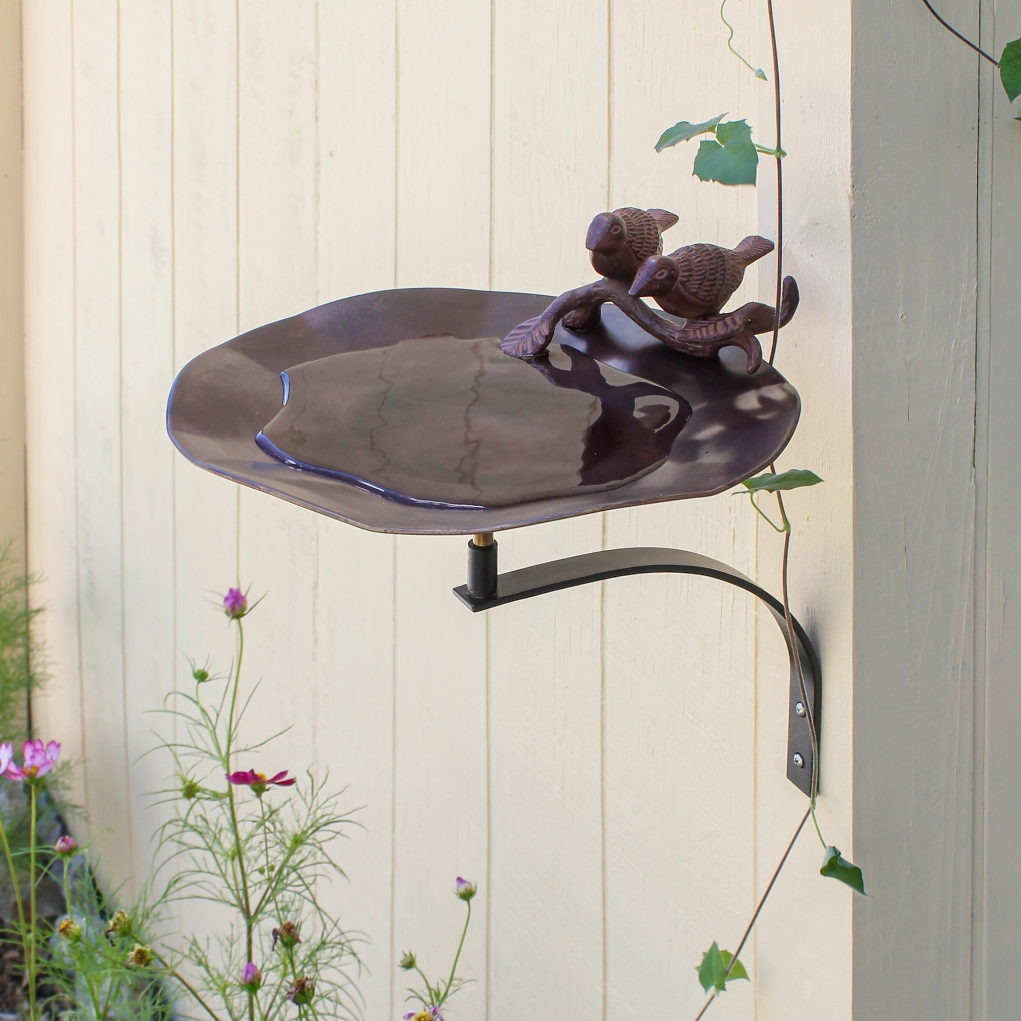 Antiqued Birdbath & Wall Mount Bracket