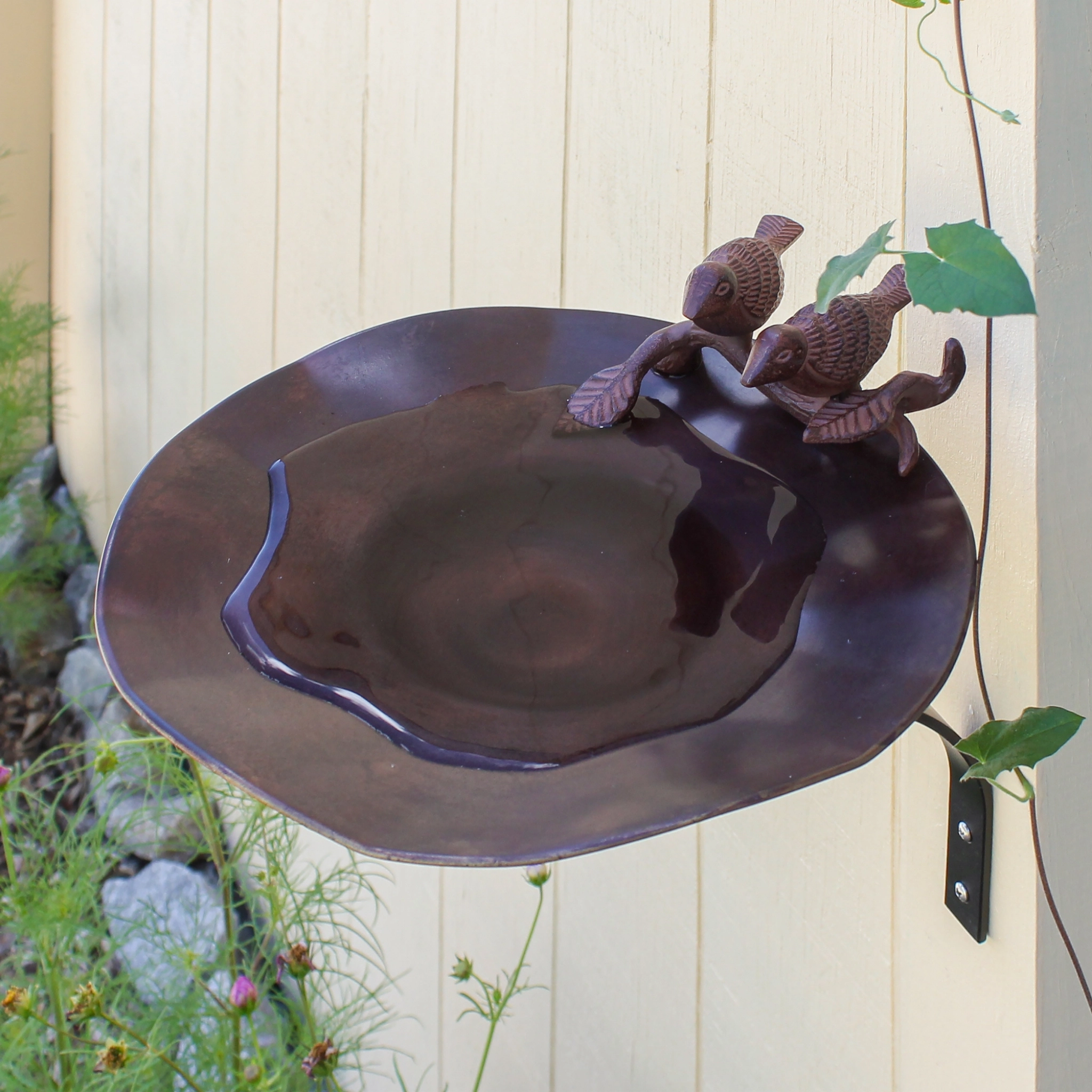 Antiqued Birdbath & Wall Mount Bracket