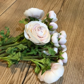 Apricot Blush Real Feel Ranunculus with Leaves 56cm,dried artificial flower