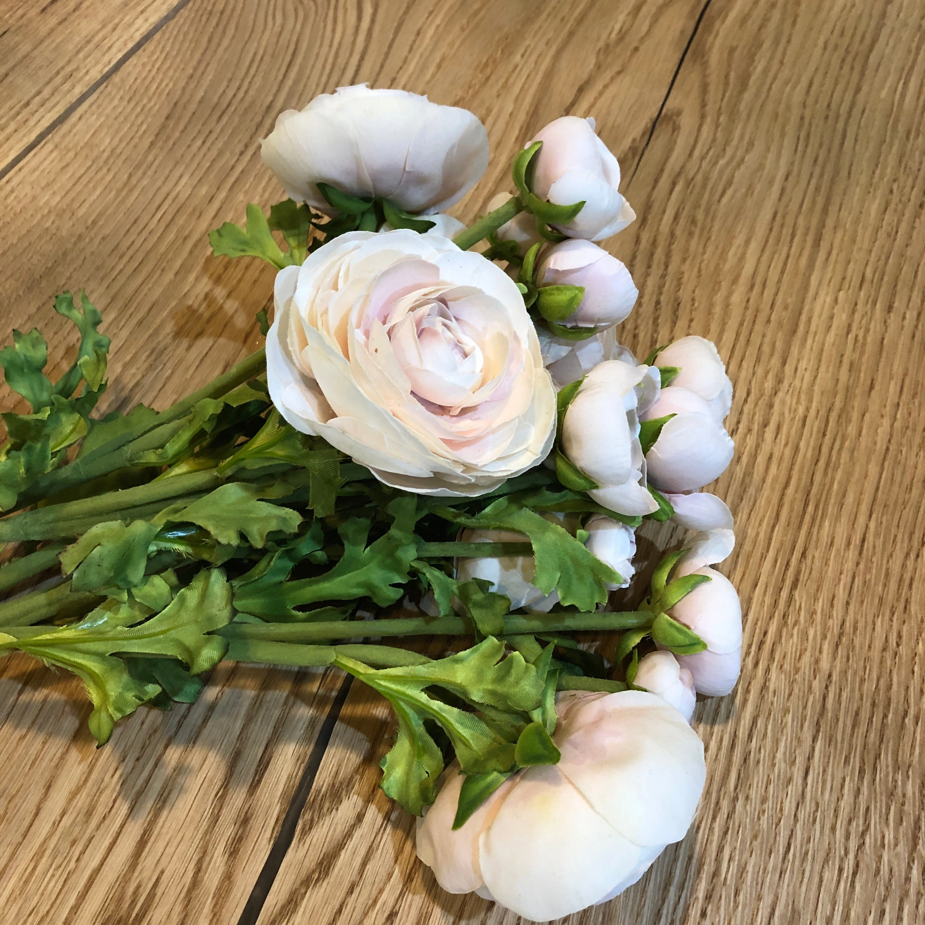Apricot Blush Real Feel Ranunculus with Leaves 56cm,dried artificial flower