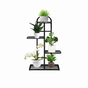 Arched 4 Tier Black Metal Plant Stand for 5 Planters,plant shelf accessories