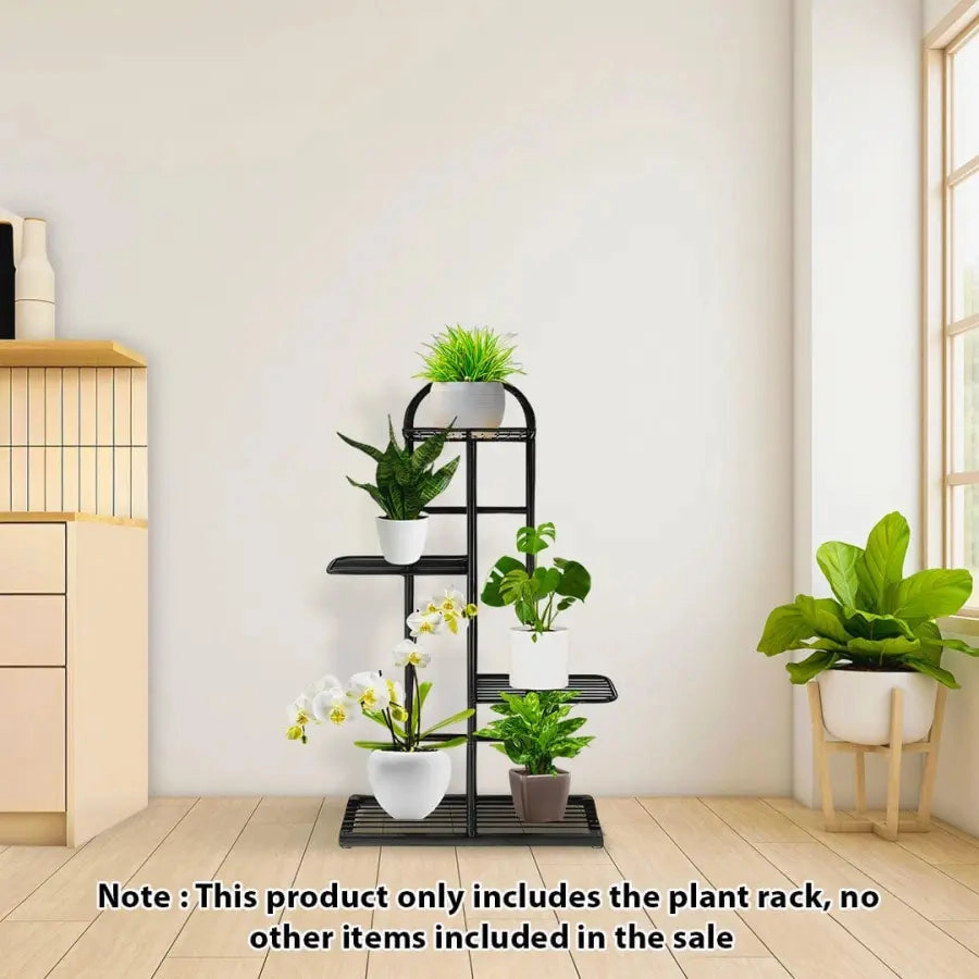 Arched 4 Tier Black Metal Plant Stand for 5 Planters