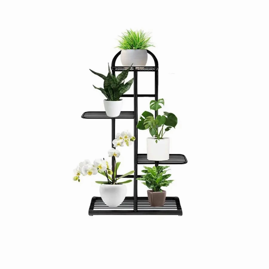 Arched 4 Tier Black Metal Plant Stand for 5 Planters,plant shelf accessories